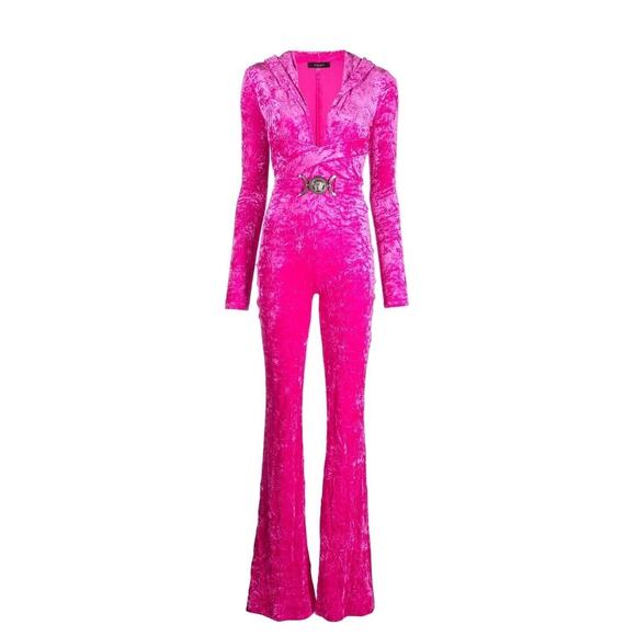 NWT Versace Jumpsuit 38 US 2 Biggie Medusa Pink Crushed Velvet Flare Leg $3,225 - Picture 2 of 15